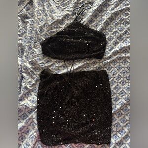 SHEIN Black Sequin Two-Piece Dress